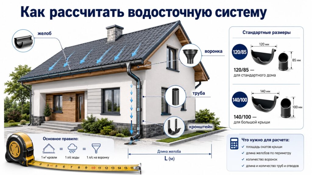 Как рассчитать водосточную систему для крыши: желоба, трубы, воронки и диаметр в интернет-магазине Элемпрофи Как рассчитать водосточную систему для крыши: желоба, трубы, воронки и диаметр в интернет-магазине Элемпрофи